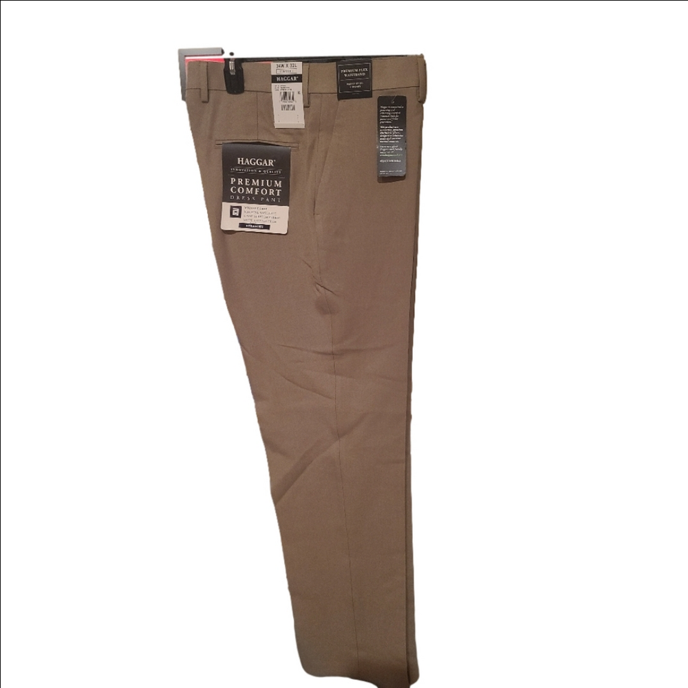 NWT Haggar Men's Premium Comfort Dress Pants Tan 34W×32L